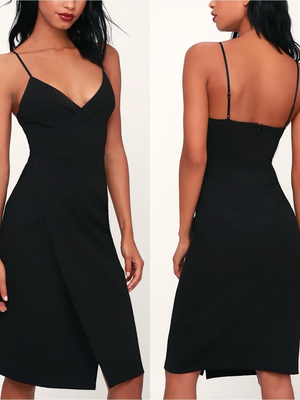 Lulus | Have You Heard Black Surplice Midi Dress